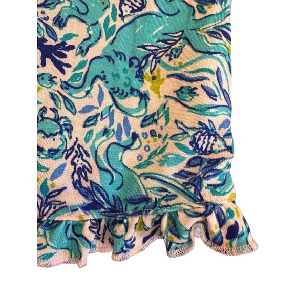Lilly Pulitzer Womens Med Blue Green Sea Life Print Ruffle Hem Tank Top Coastal - Picture 3 of 9